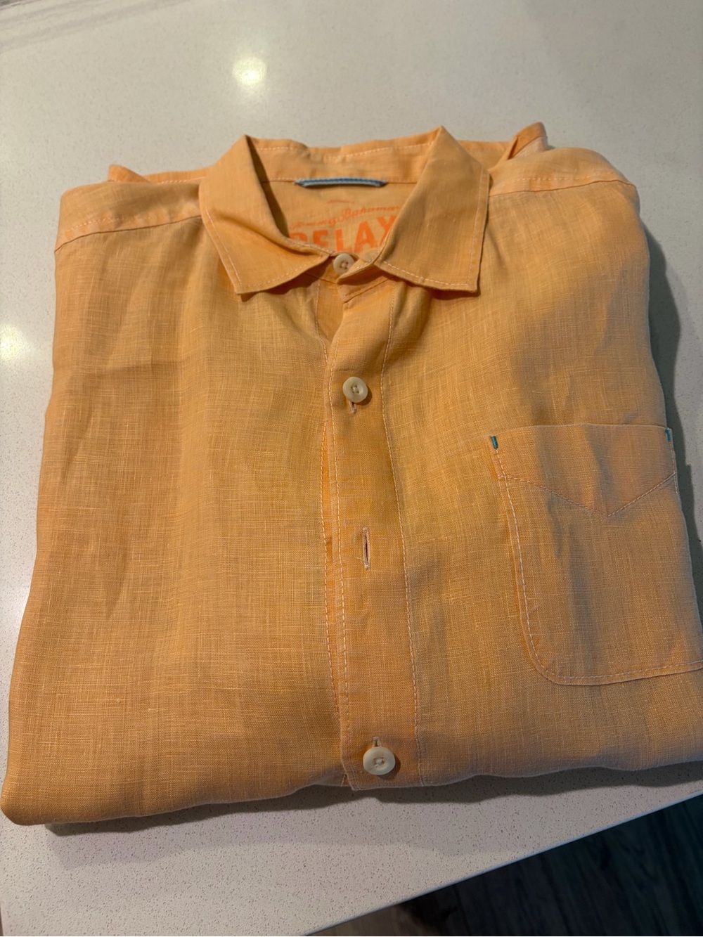 Tommy Bahama Shirt Mens Large 100% Linen Long Sleeve Peach Orange Beach Vacation - Picture 9 of 9